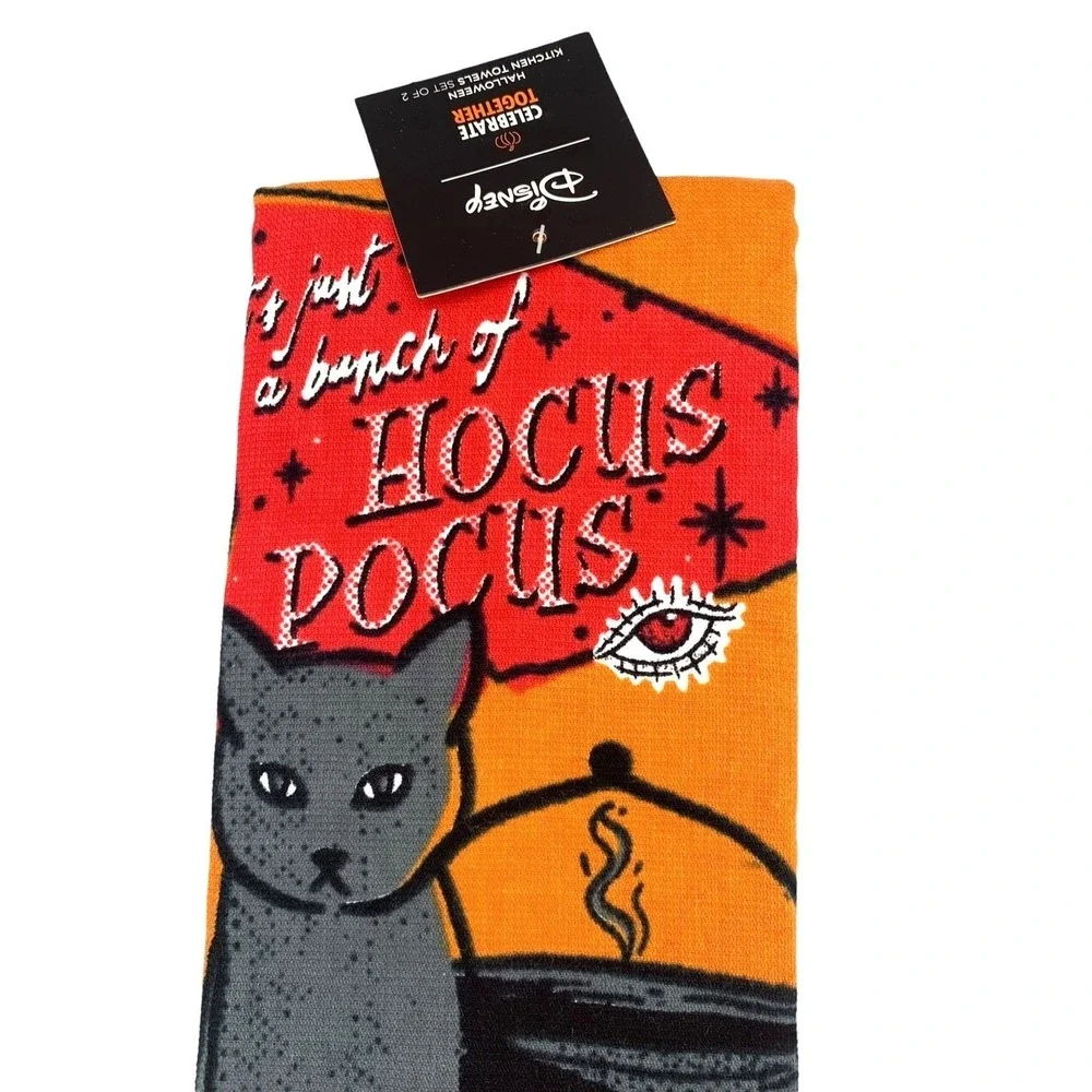 Disney Hocus Pocus Kitchen Towels Set 2 Binx‎ Cat Halloween Orange New